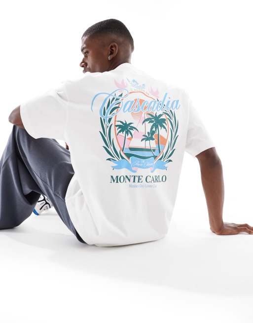 Cotton:On Box fit graphic t-shirt in vintage white/bahamas royale