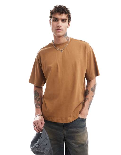 Cotton:On Box fit scooped hem t-shirt in brown