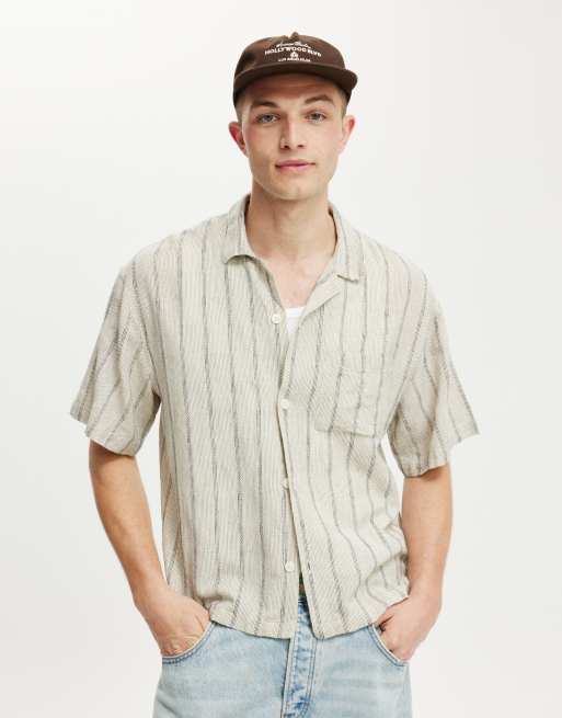 Cotton:On Box fit short sleeve shirt in off white grid check