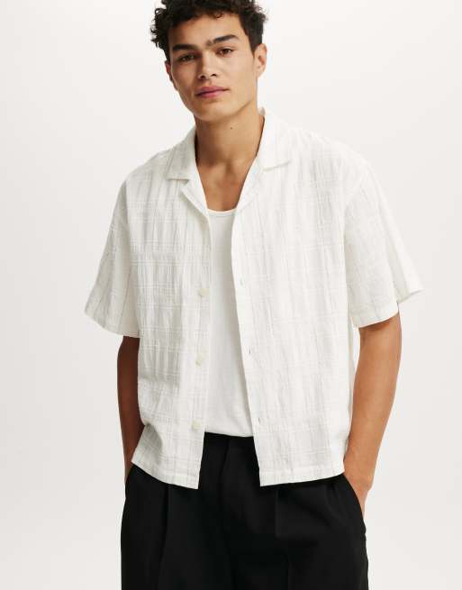 Cotton:On Box fit short sleeve shirt in white dobby check