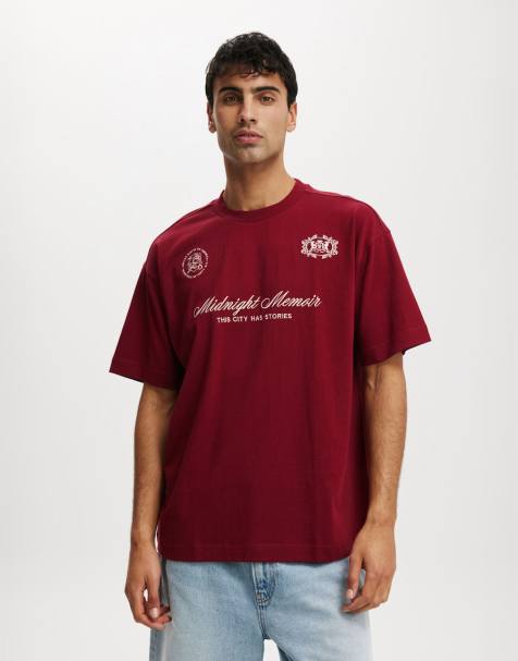 Cotton:On Box fit text t-shirt in burgundy - view 1