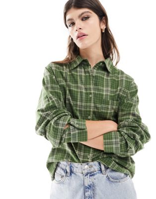 Cotton:On Boyfriend Flannel Shirt in dark green check