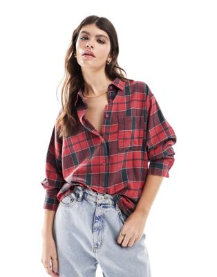 Cotton:On Boyfriend Flannel Shirt in washed red check