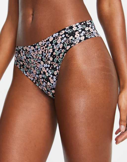 Cotton:On - Brasiliana invisibile nera a fiori a taglio alto