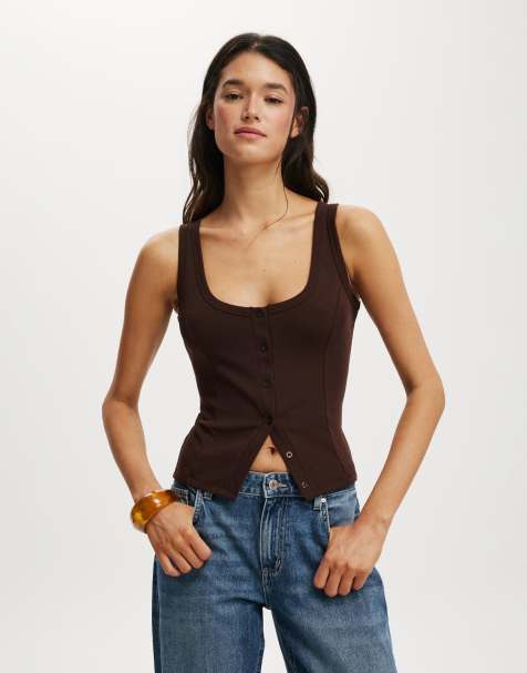 Cotton:On Button through tank in burgundy - view 1