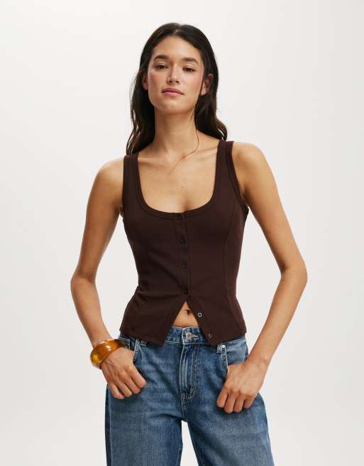 Cotton:On Button through tank in burgundy