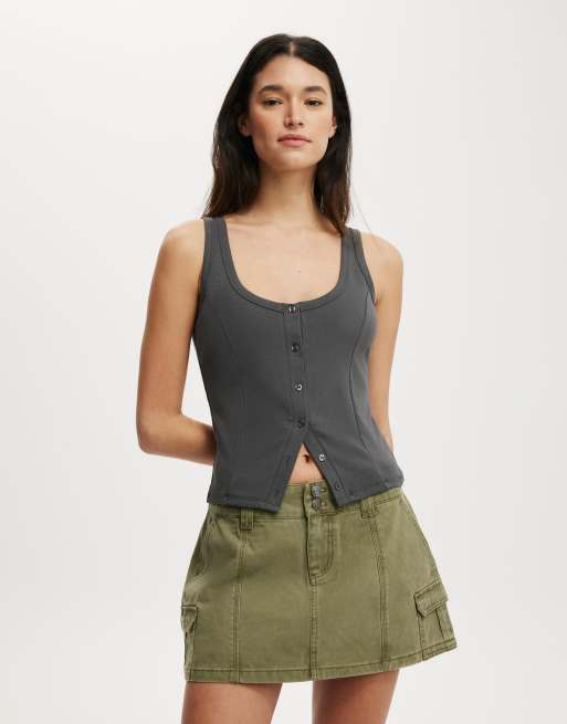 Cotton:On Button through tank in charcoal