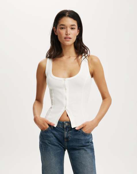 Cotton:On Button through tank in white - view 1