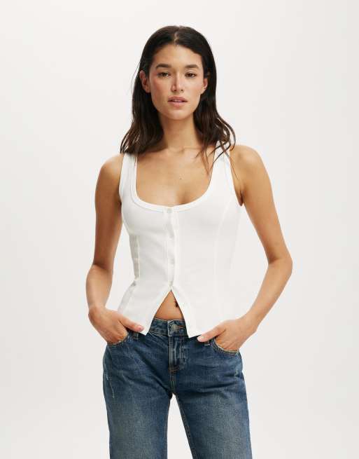Cotton:On Button through tank in white