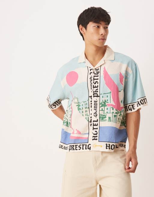 Cotton:On Cabana short sleeve shirt in blue vacay border print