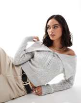 Cotton:On Cable zip off shoulder knit in brown | ASOS