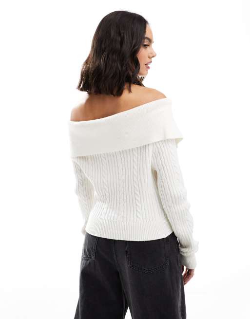 Cotton:On Cable zip off shoulder knit in white | ASOS