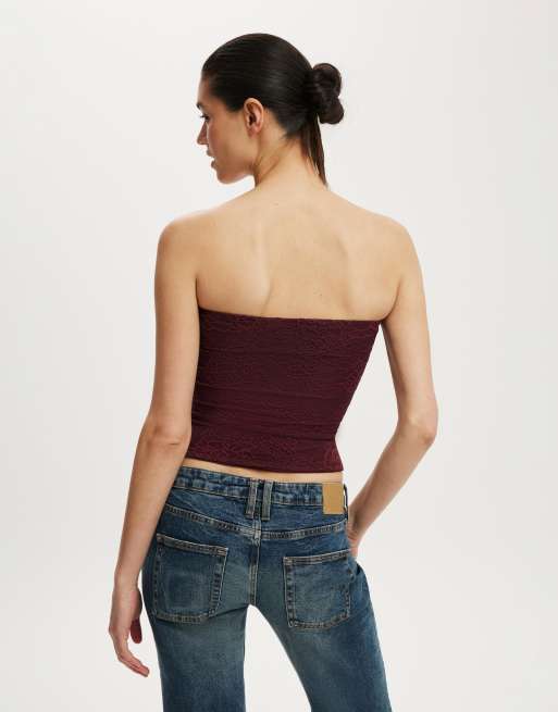 Cotton On - Cara - Top corset à encolure bardot - Bordeaux, 4 de 4
