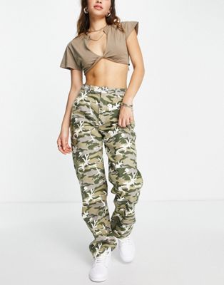 Cotton: On carpenter jeans in camo-Green