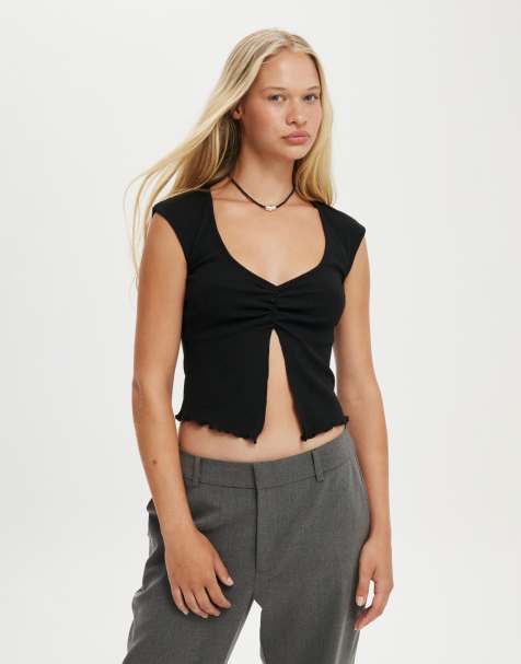 Cotton:On Chelsea open front top in black - view 1