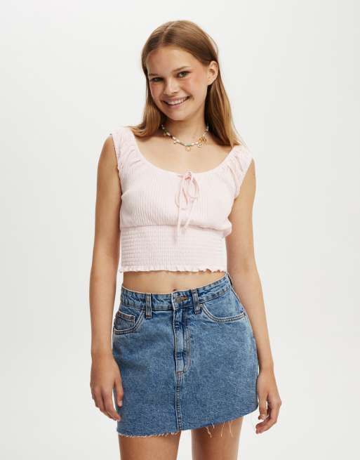Cotton:On Chloe shirred short sleeve top in pink
