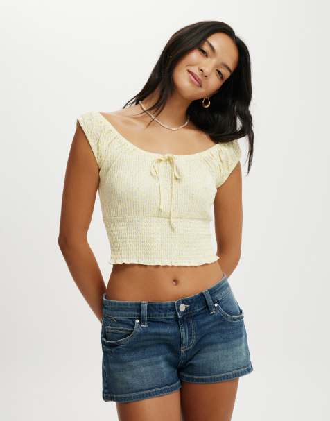 Cotton:On Chloe shirred short sleeve top in yellow - view 1