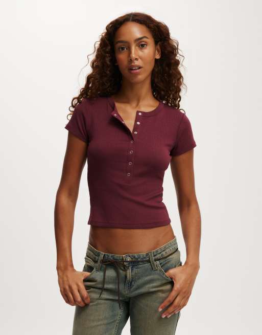 Cotton:On Christy henley tee in burgundy