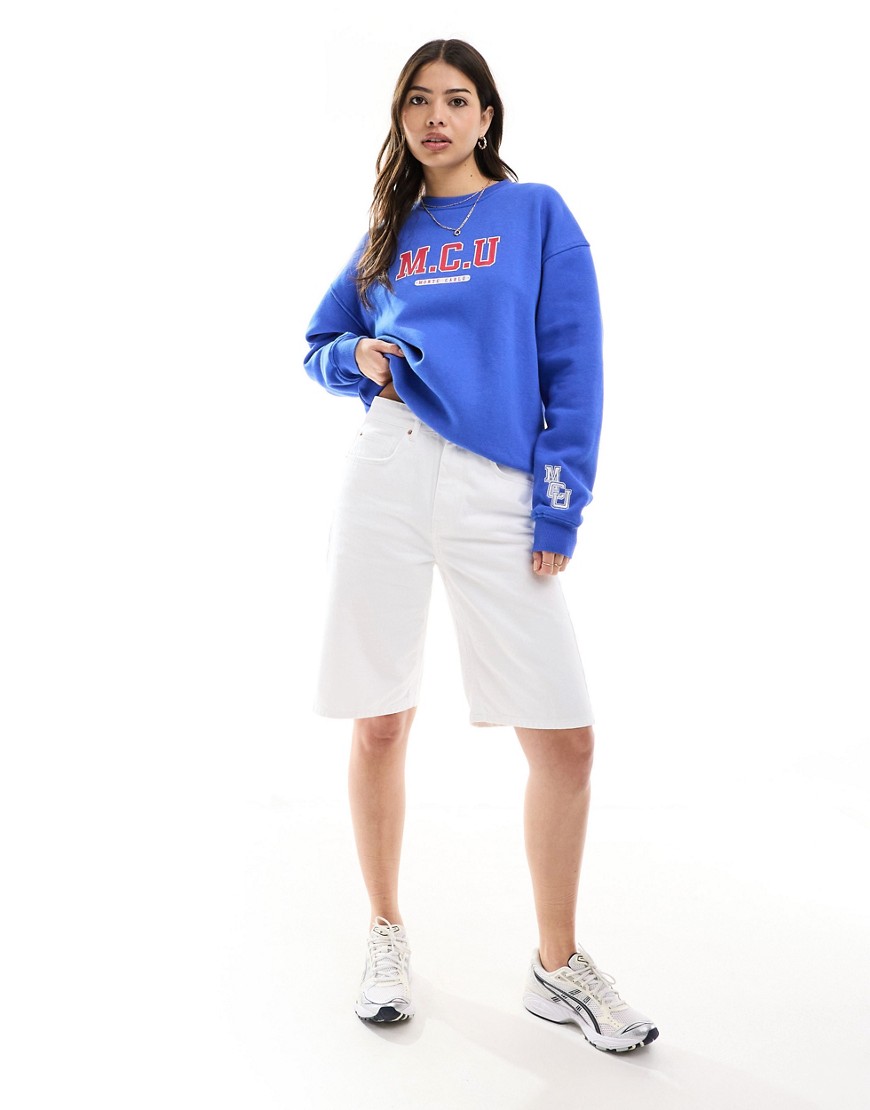 Cotton:On Classic fleece graphic crew sweatshirt in blue