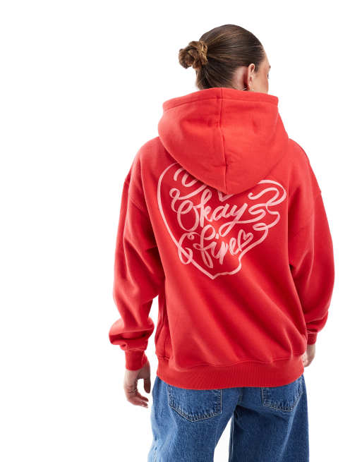 Cotton:On Classic fleece graphic hoodie in red