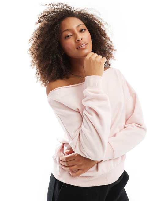 Cotton On Classic fleece off the shoulder sweatshirt in pink