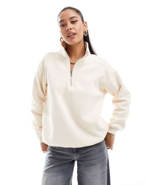 Cotton:On Classic fleece oversized half zip sweatshirt in white - view 1