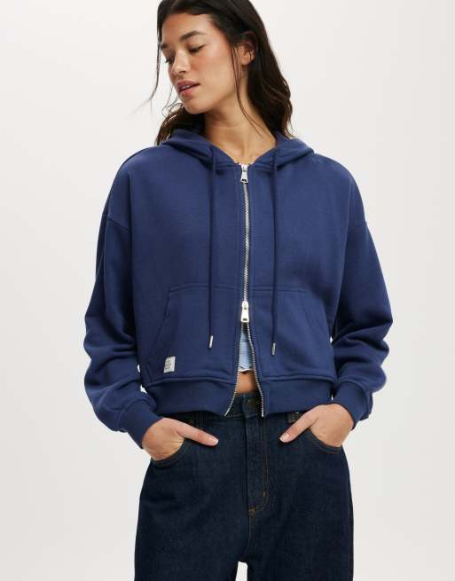 Cotton:On Classic fleece oversized zip through hoodie in blue