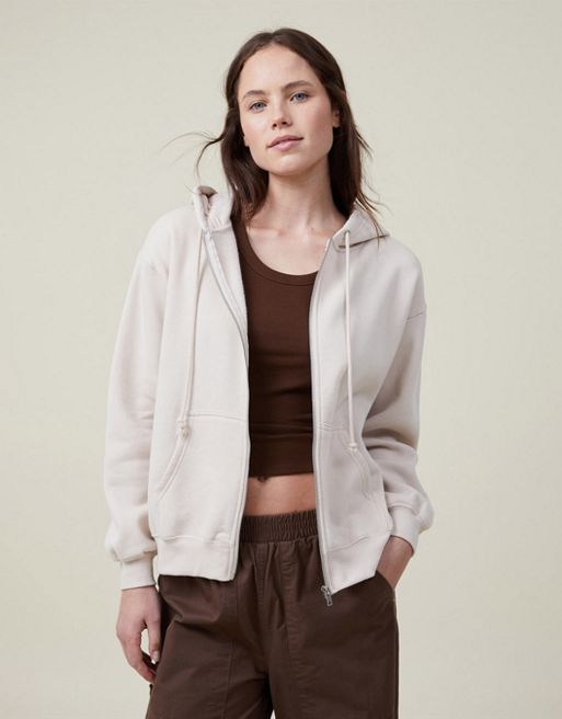 Cotton:On Classic zip-through hoodie in beige