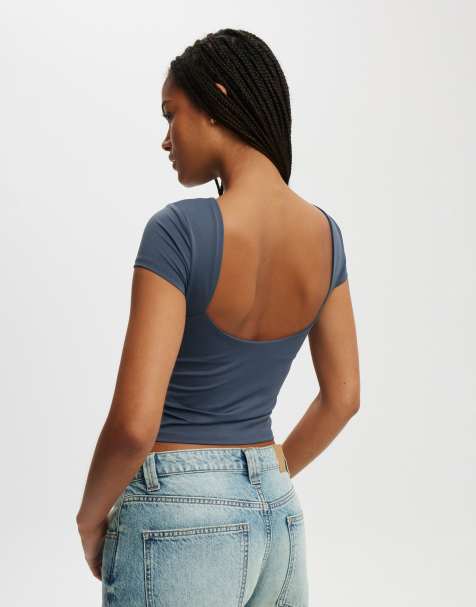 Cotton:On Cleo low back tee in blue - view 1