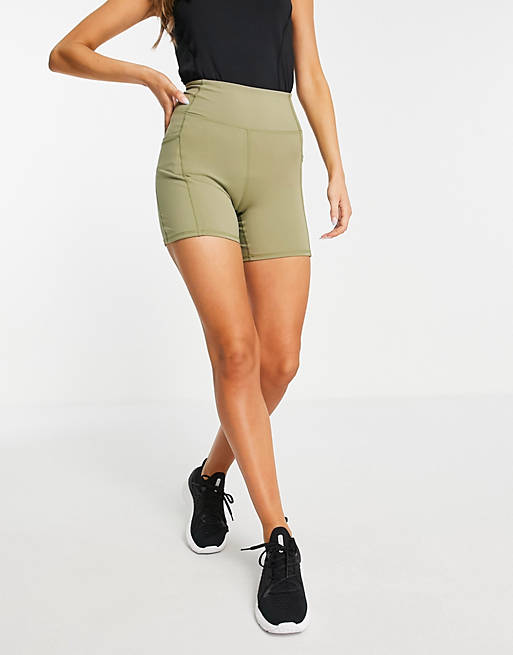 Sportswear Cotton:On co-ord active shorts with pocket in khaki 