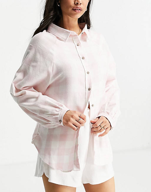 Cotton:On co-ord pyjama shirt in pink check