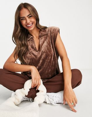 Cotton:On co-ord velour sleeveless pullover vest in chocolate