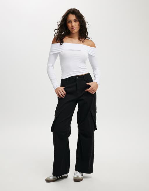Cotton:On Cody baggy cargo pant in black