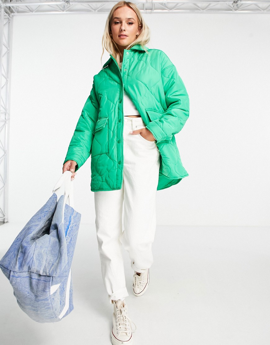 Cotton: On collared quilted coat in green