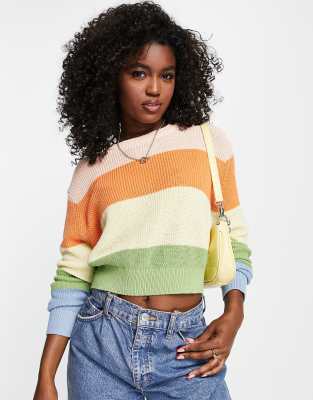 Cotton:On cotton cropped jumper in rainbow stripe print