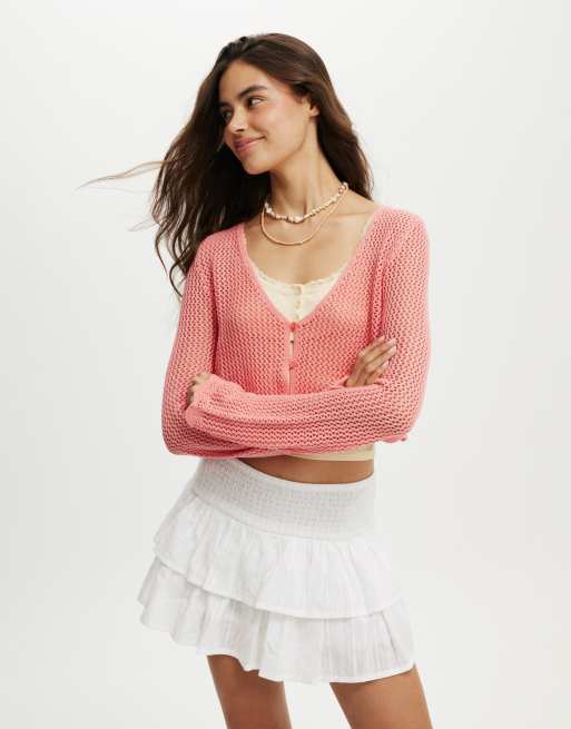 Cotton:On Crochet scallop cardigan in nectarine