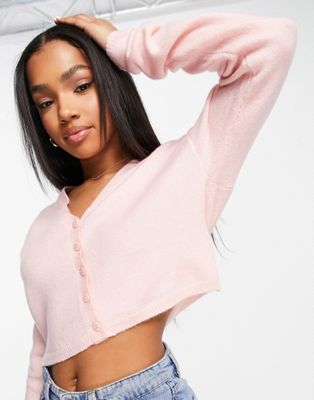 Cotton:On crop button cardi in pink - PINK