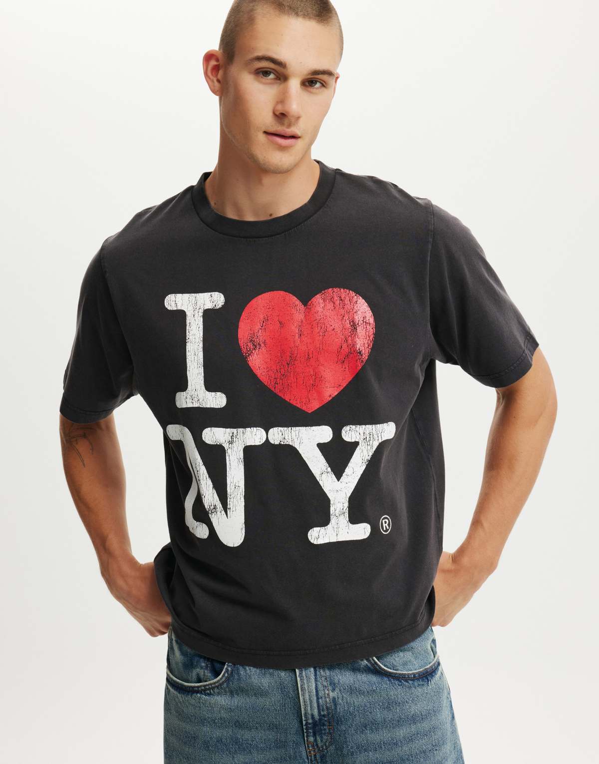 Cotton:On Crop fit new york license t-shirt in black