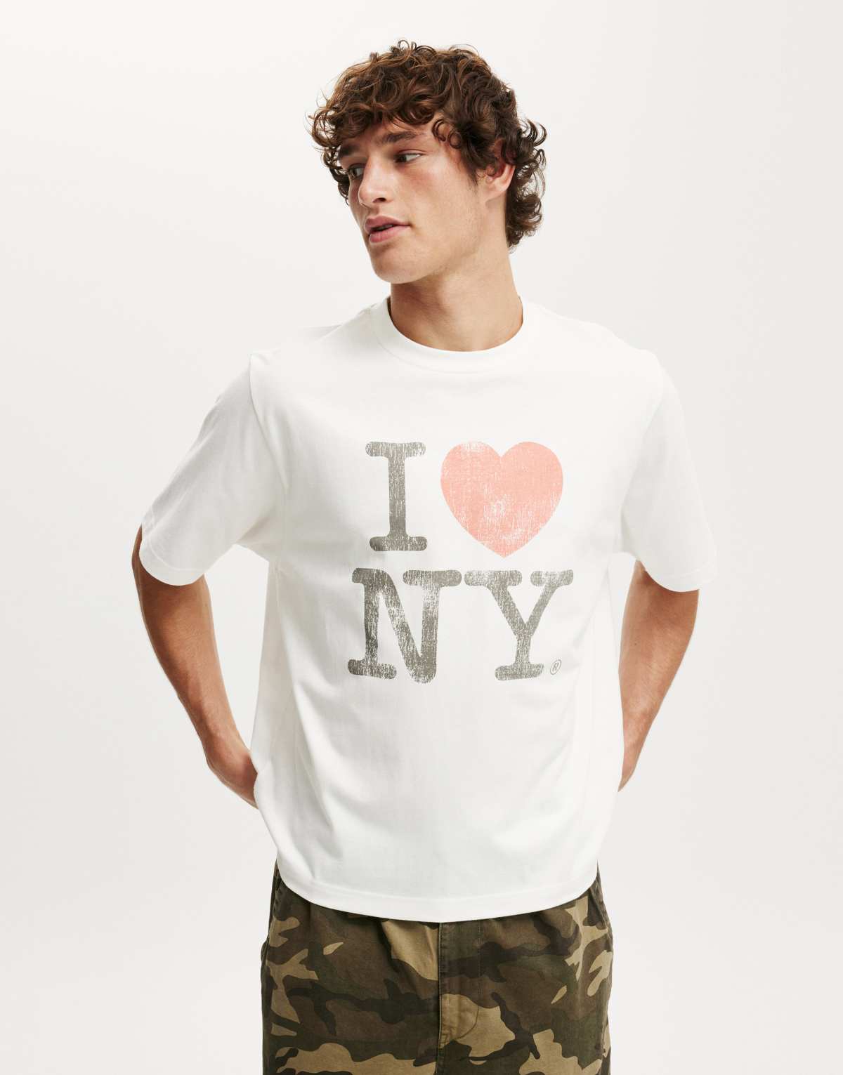 Cotton:On Crop fit new york license t-shirt in white