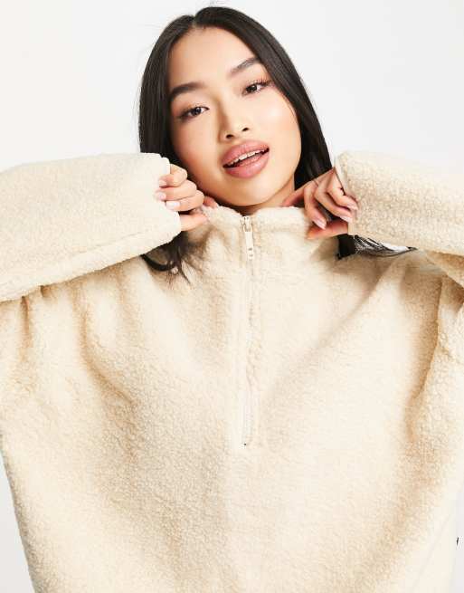 Cotton On crop fleece zip up jumper in cream