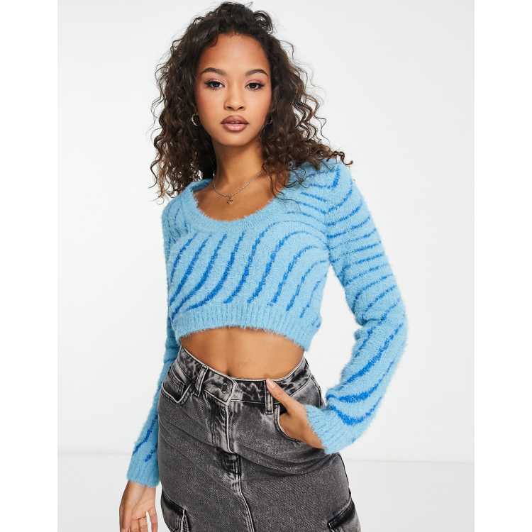 Cotton:On crop knitted sweater in blue wave | ASOS