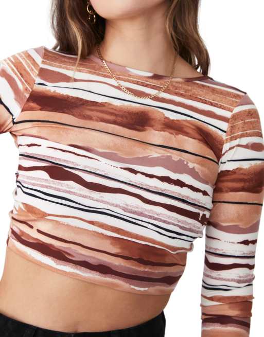 Cotton:On - Crop top met lange mouwen en gestrikte achterkant in multi, 3 van 4