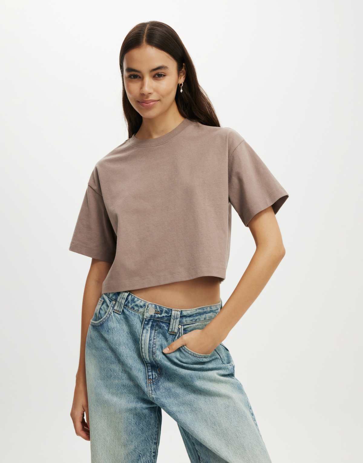 Cotton:On Cropped boxy tee in brown