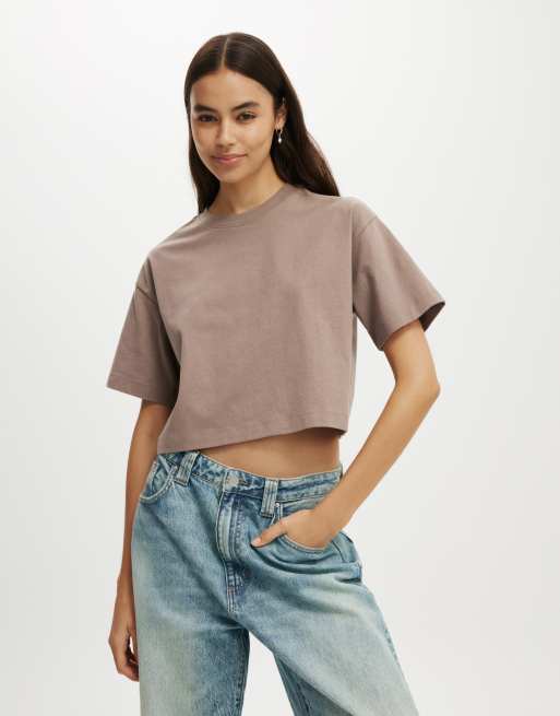 Cotton:On Cropped boxy tee in brown