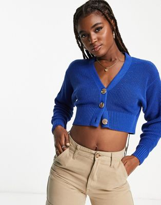 Cotton:On cropped button through cardigan in navy blue