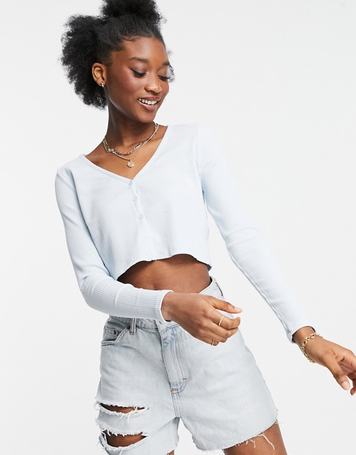 Cotton:On cropped button through henley top in blue