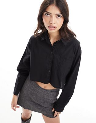 Cotton:On Cropped Dad Shirt in black - ASOS Price Checker