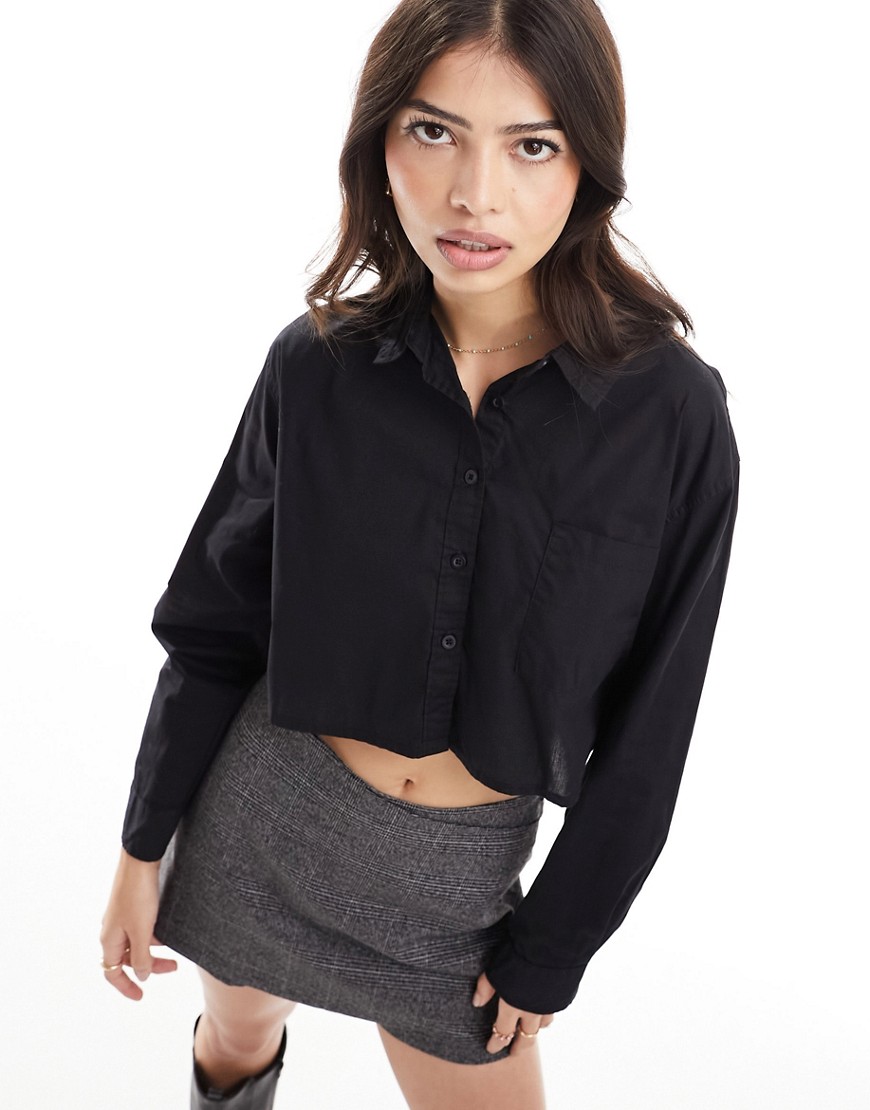 Cotton:On Cropped Dad Shirt in black