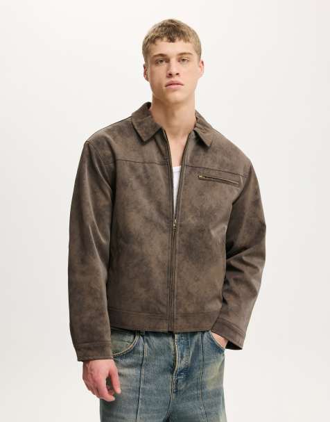 Cotton:On Cropped faux suede harrington in grey - view 1