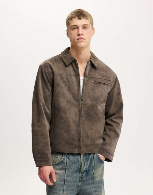 Cotton:On Cropped faux suede harrington in grey
